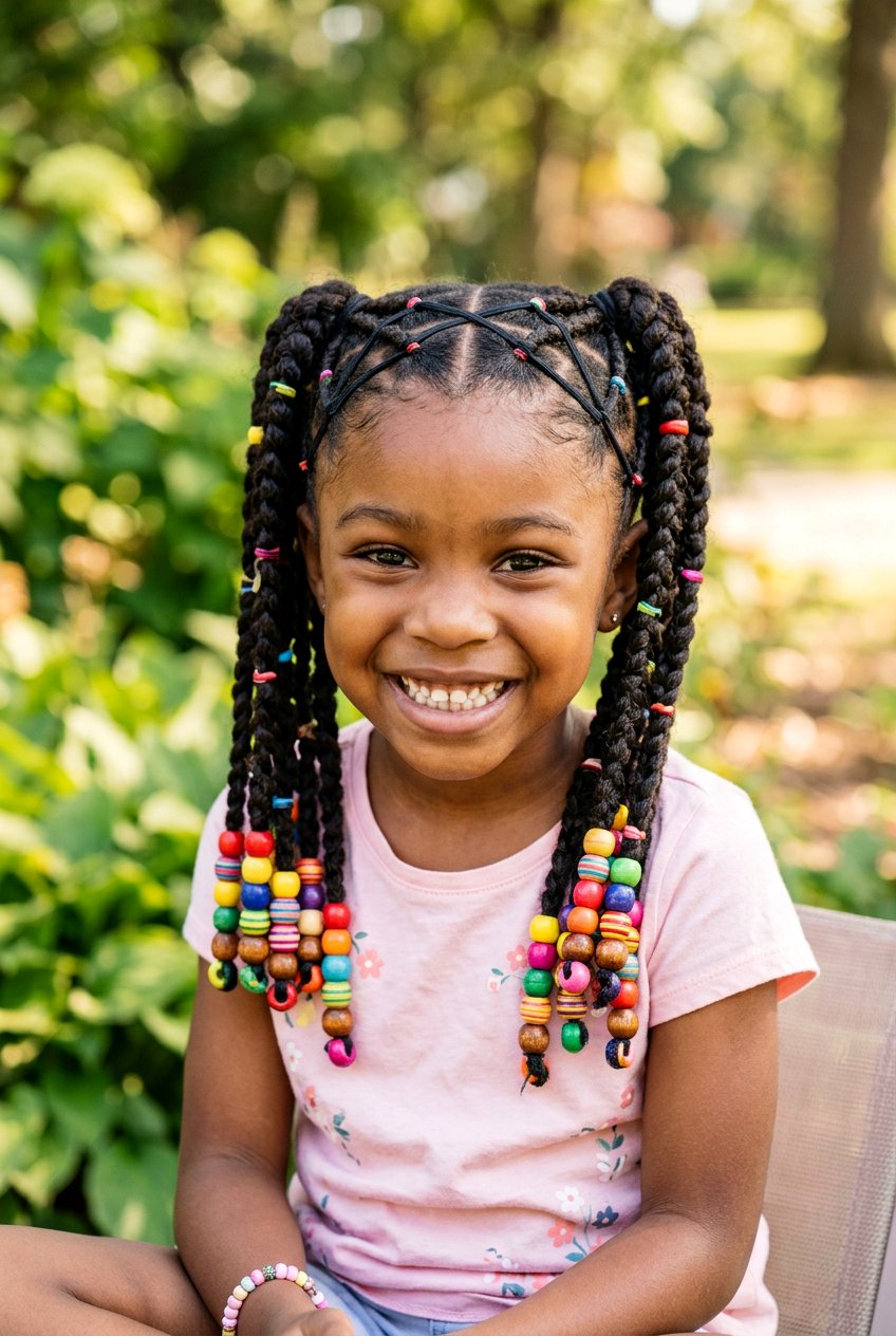 Criss Cross Beaded Ponytails For Little Girls - 20 bead hairstyles for little girls - 20 bead hairstyles for little girls
