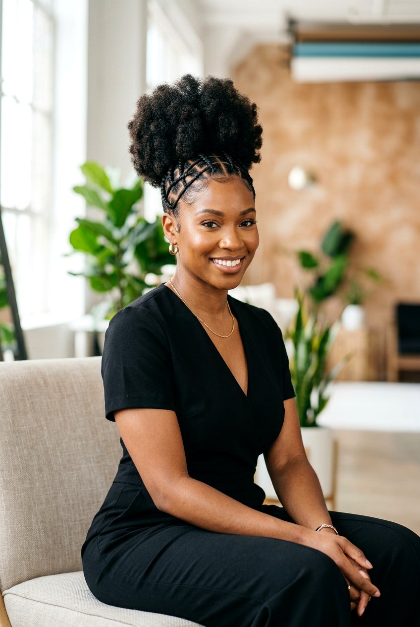 Criss Cross Braided Afro Puff - 20 braided afro puff hairstyle - 20 braided afro puff hairstyle