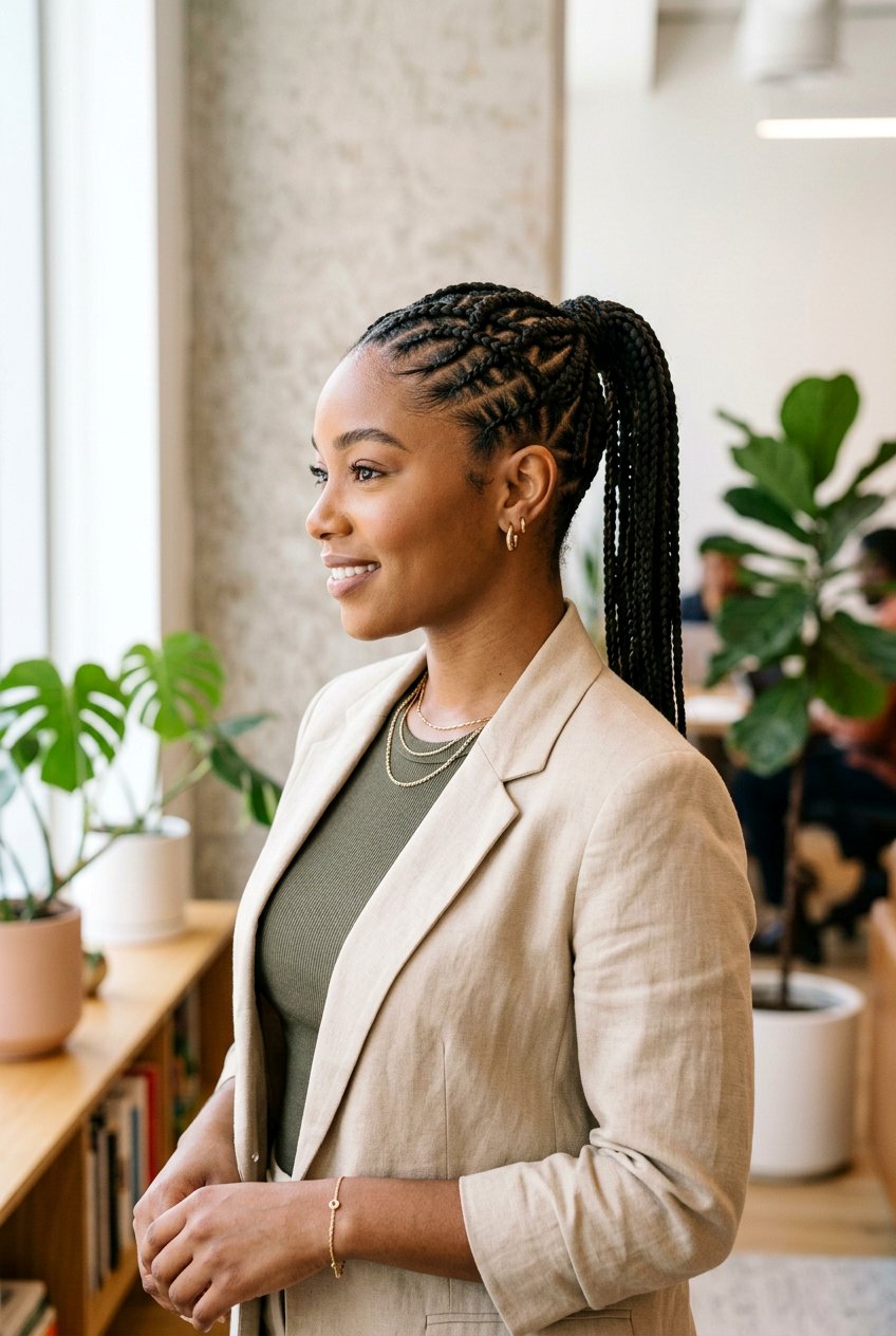 Criss Cross Braided Ponytail - 20 black women office braid ponytail styles - 20 black women office braid ponytail styles