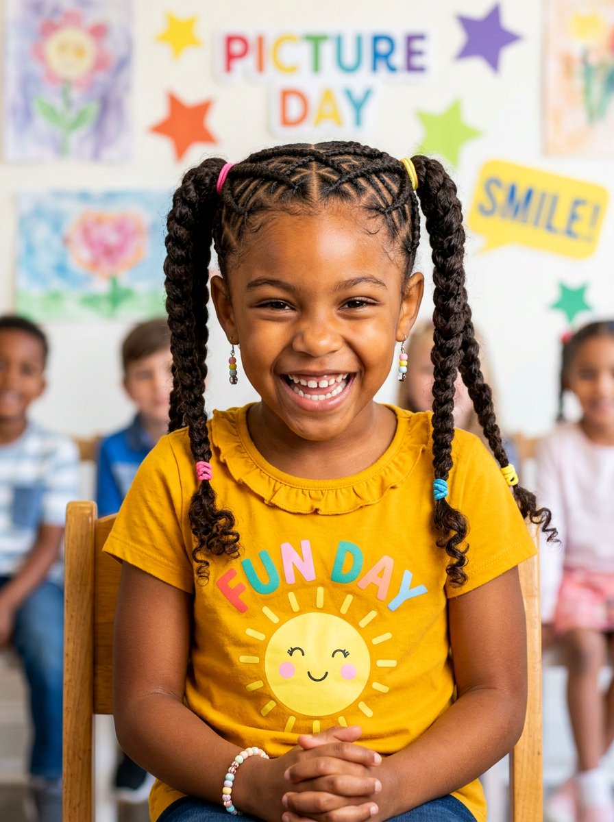 Criss Cross Braids Into Pigtails Picture Day - 20 picture day braids for black girls - 20 picture day braids for black girls