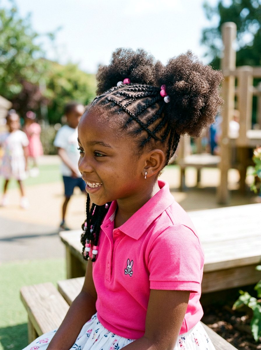 Criss Cross Braids With Afro Puffs - 20 kids afro puff styles - 20 kids afro puff styles