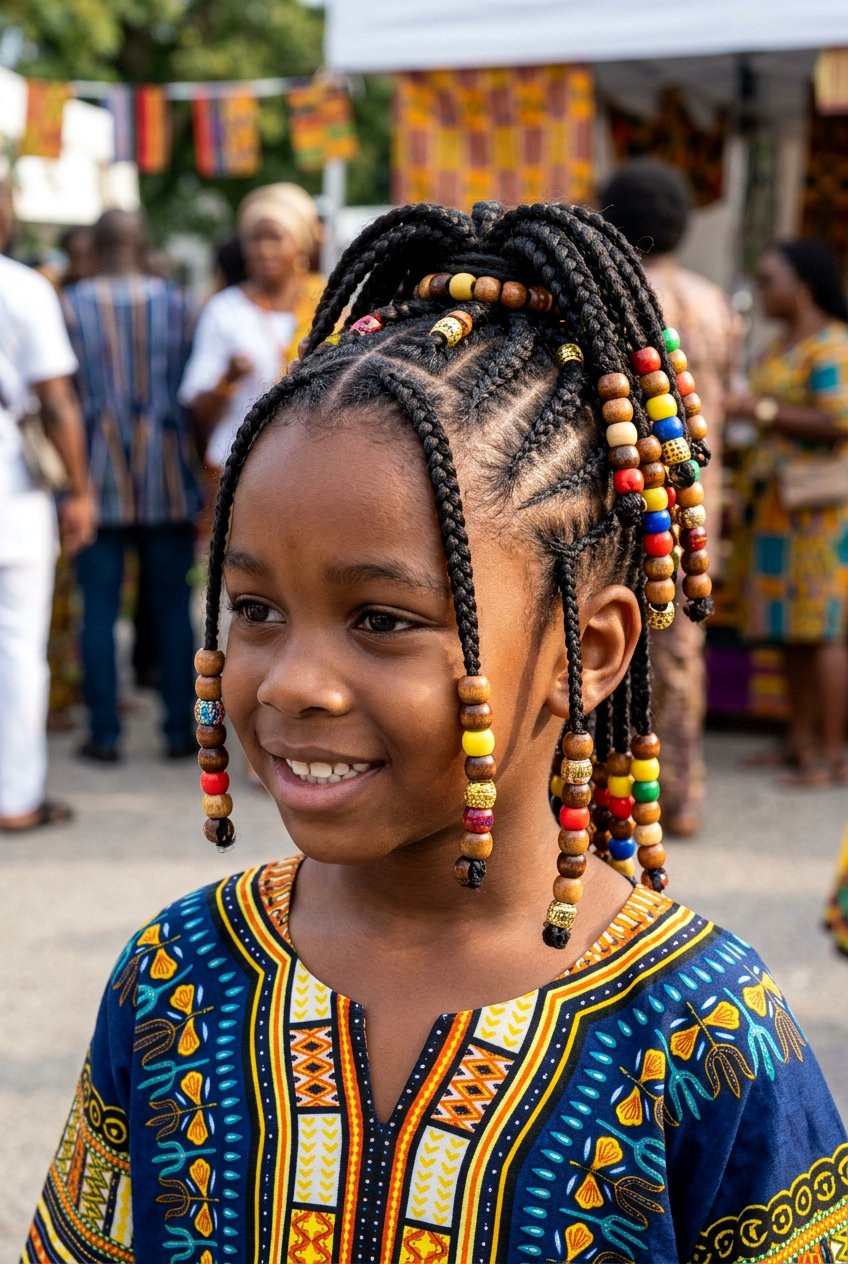 Criss Cross Cornrows with Clear Beads - 20 little boys braids with beads - 20 little boys braids with beads
