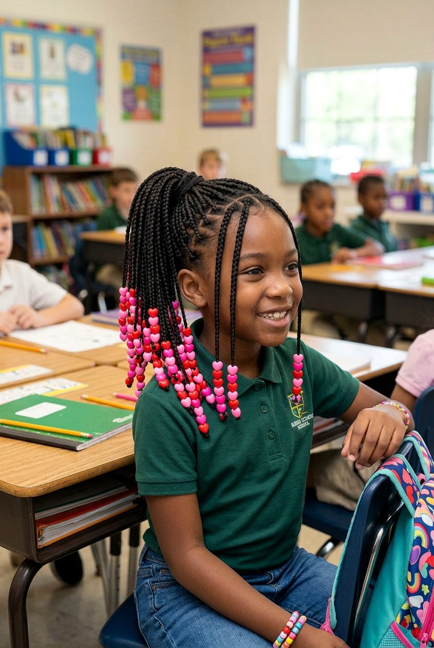 Criss Cross Cornrows with Star Beads - 20 school braid styles for black girls with beads - 20 school braid styles for black girls with beads