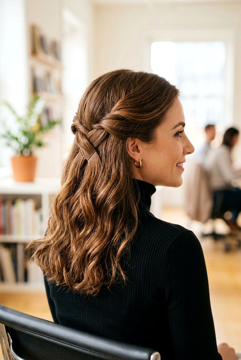 Criss Cross Half Up - 20 quick hairstyle for office mornings - 20 quick hairstyle for office mornings