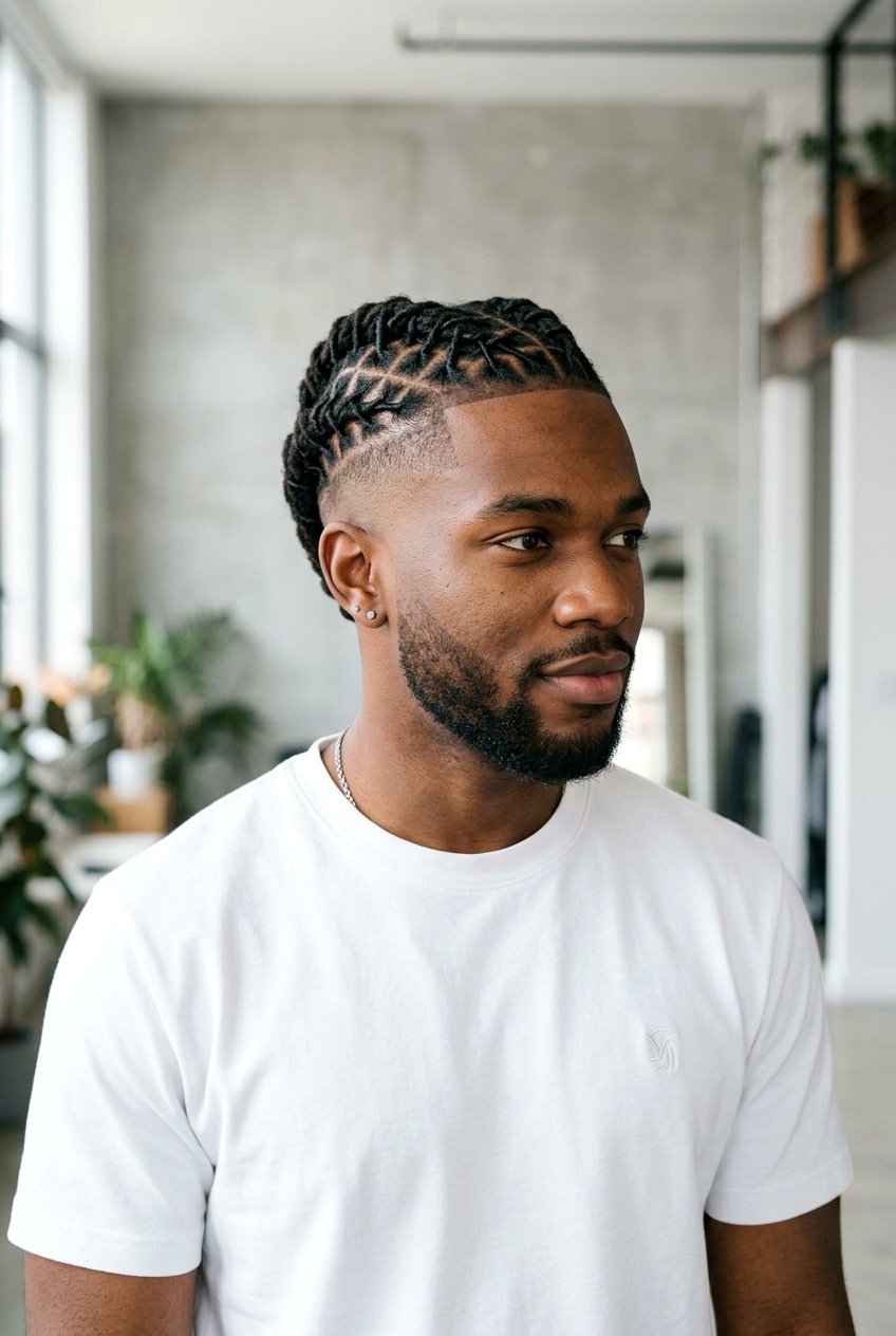 Criss Cross Parted Dreads With Fade - 20 short dreads with fade for men - 20 short dreads with fade for men