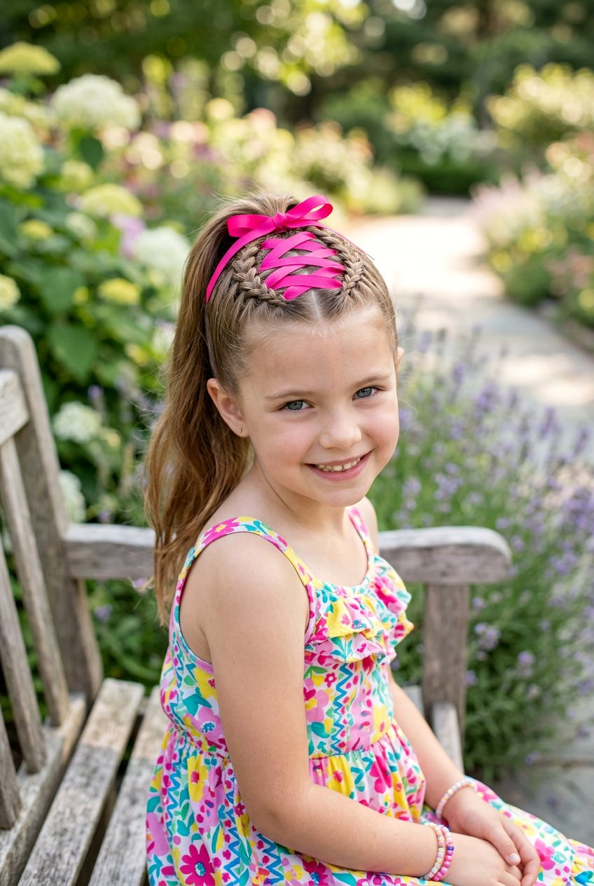 Criss Cross Ponytails With Ribbon Lacing - 20 ribbon ponytail for girls - 20 ribbon ponytail for girls
