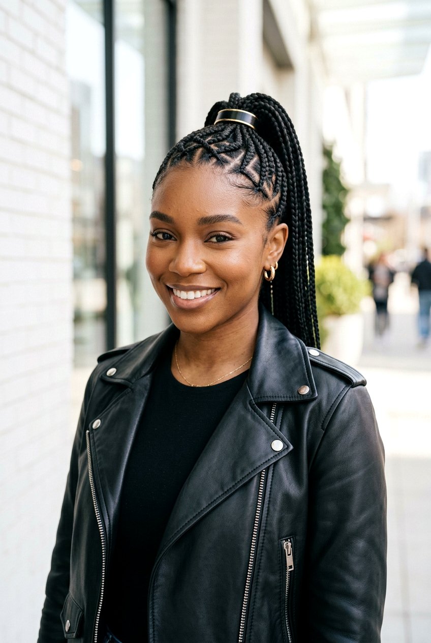 Criss Cross Stitch Braids Ponytail - 20 stitch braids with ponytail - 20 stitch braids with ponytail