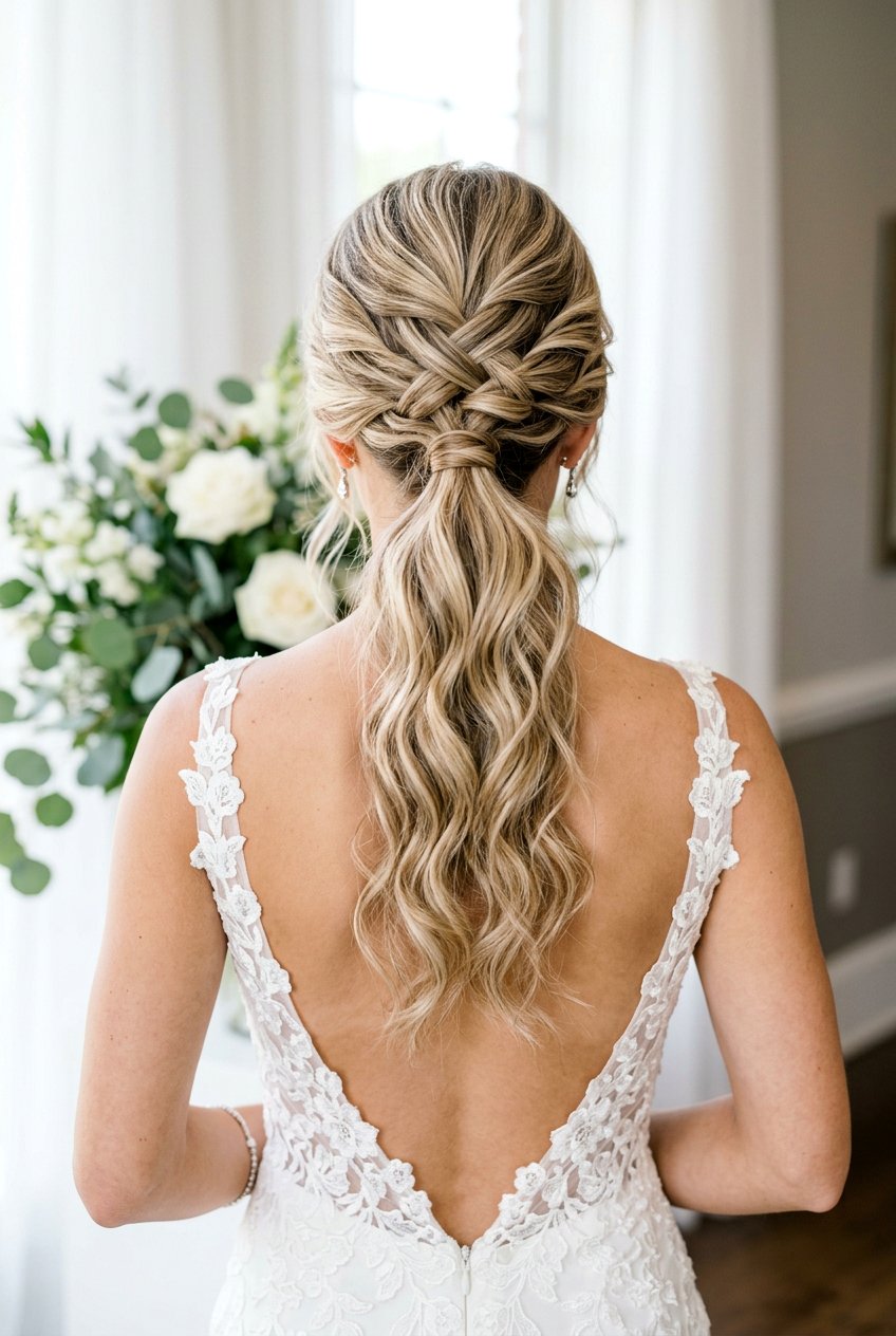 20 Romantic Bridal Hairstyle With Textured Ponytail Ideas