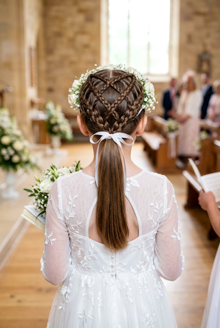Criss cross ponytail for communion - 20 communion ponytail hairstyle - 20 communion ponytail hairstyle