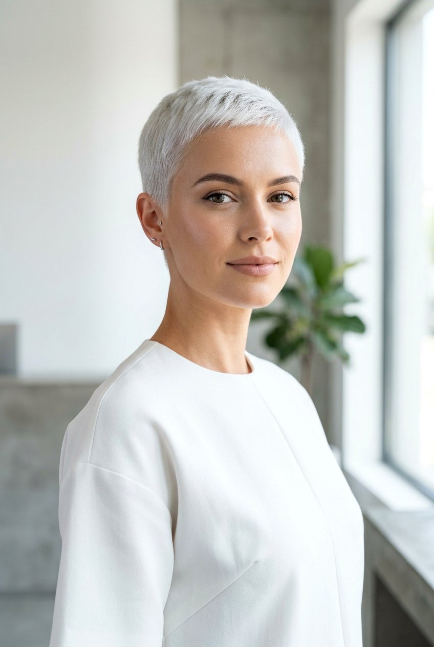 Cropped Icy White Pixie - 20 classic pixie for mature women - 20 classic pixie for mature women