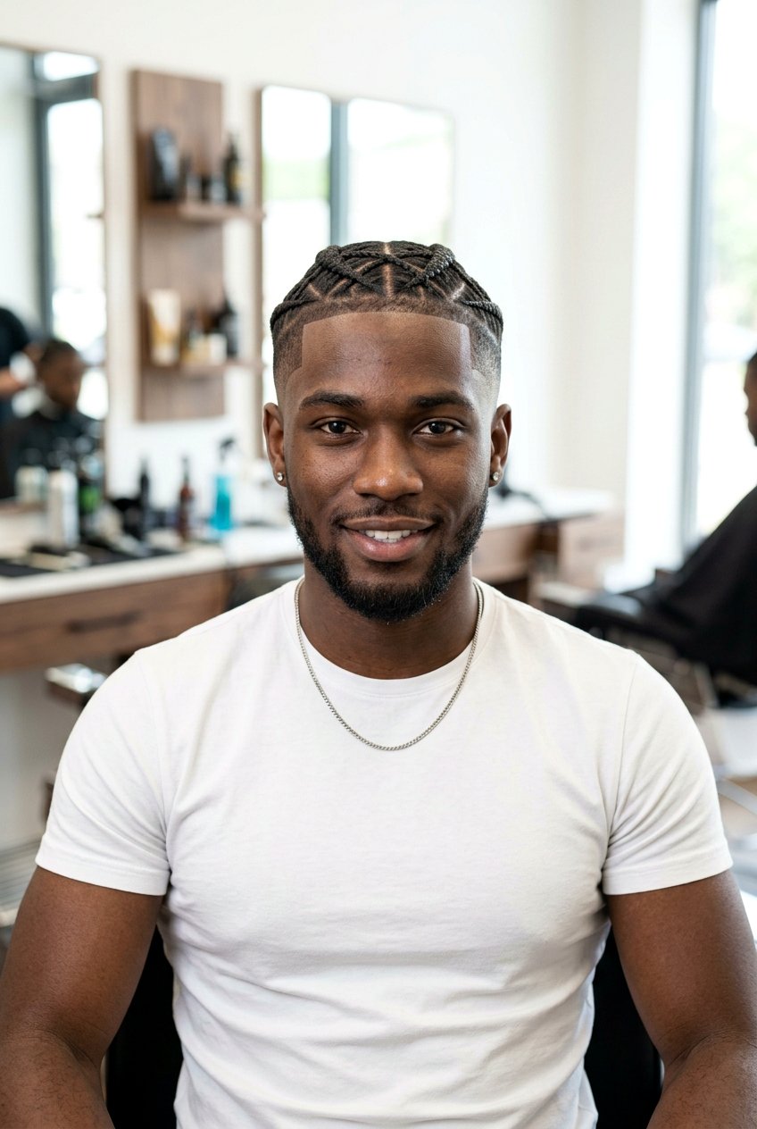 Cross Cornrows With Temp Fade - 20 cornrows for men with fade - 20 cornrows for men with fade