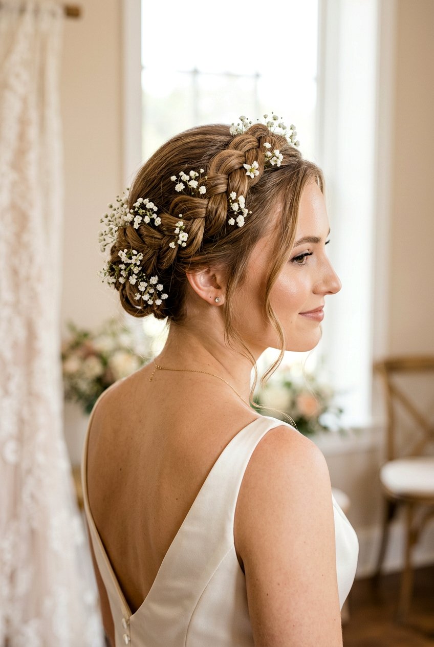 Crown Braid Bridal Hair With Babys Breath - 20 bridal braid with babys breath - 20 bridal braid with baby’s breath