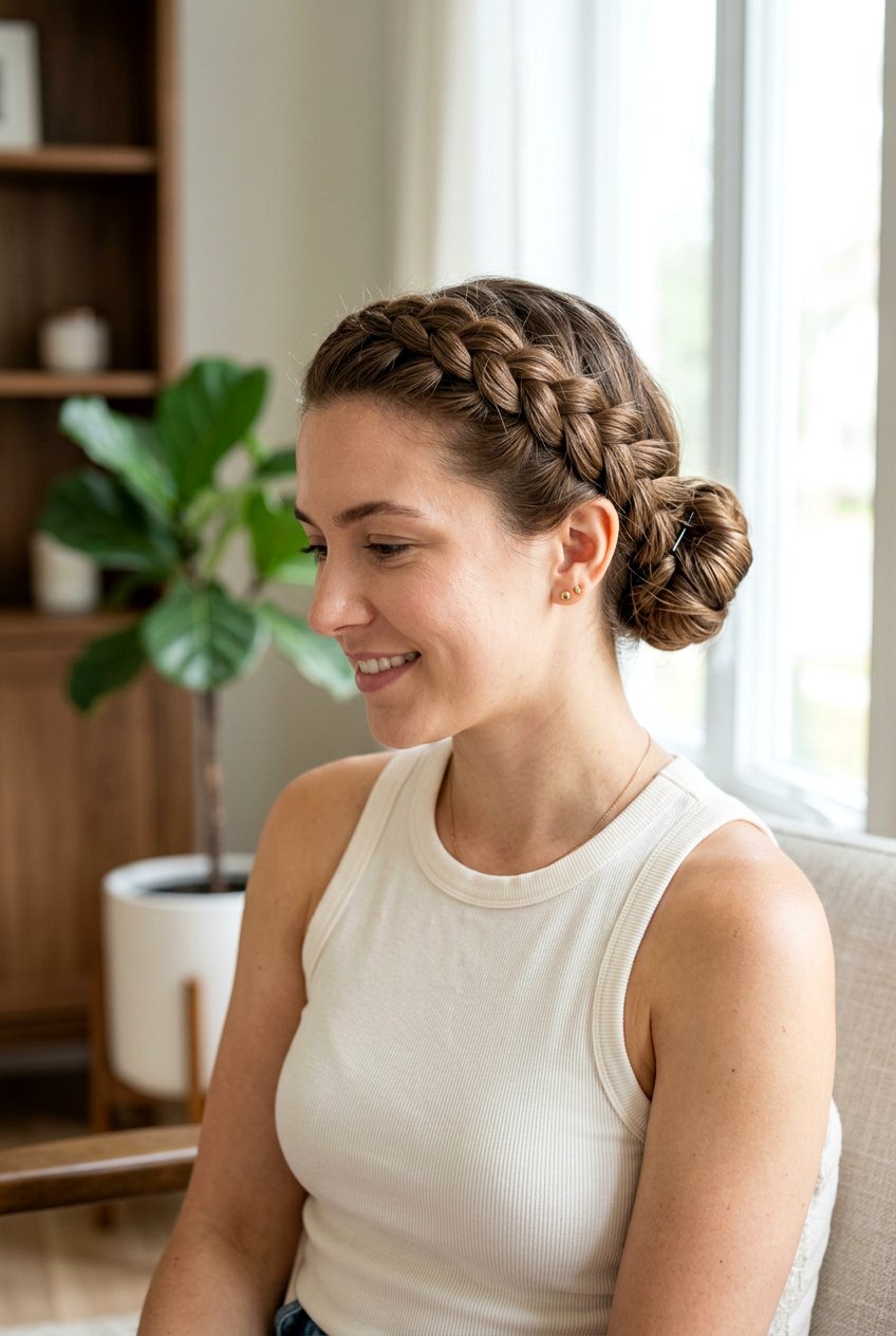 Crown Braid Bun For Workout - 20 gym braid bun hairstyle - 20 gym braid bun hairstyle