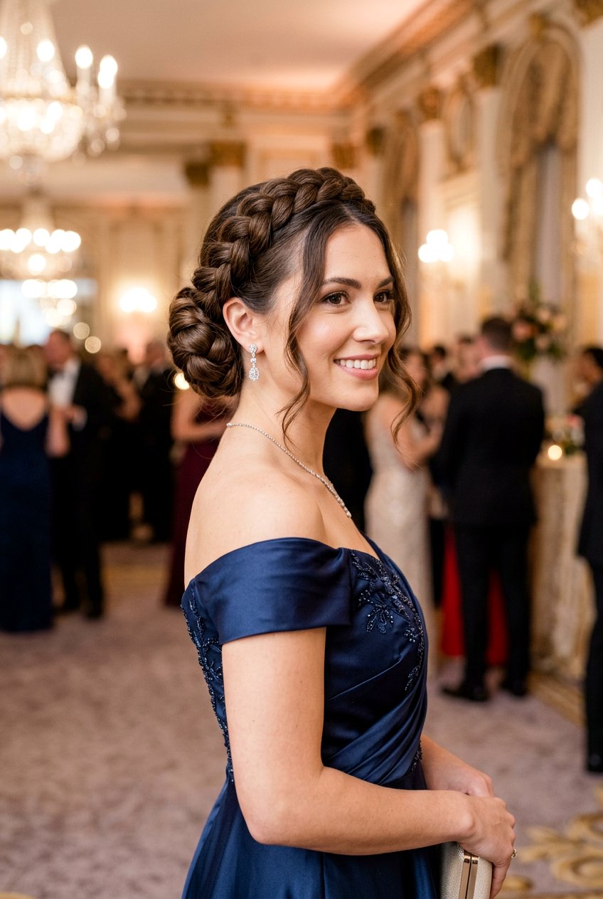 Crown Braid Bun With Face Framing Tendrils - 20 braided bun with face framing strands - 20 braided bun with face framing strands