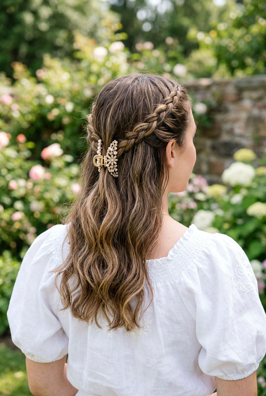 Crown Braid Clip - 20 easy claw clip hairstyles for long hair - 20 easy claw clip hairstyles for long hair