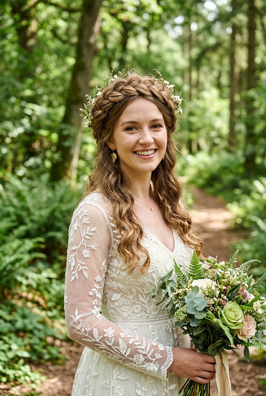 Crown Braid Curls - 20 simple bridal curls for outdoor wedding - 20 simple bridal curls for outdoor wedding