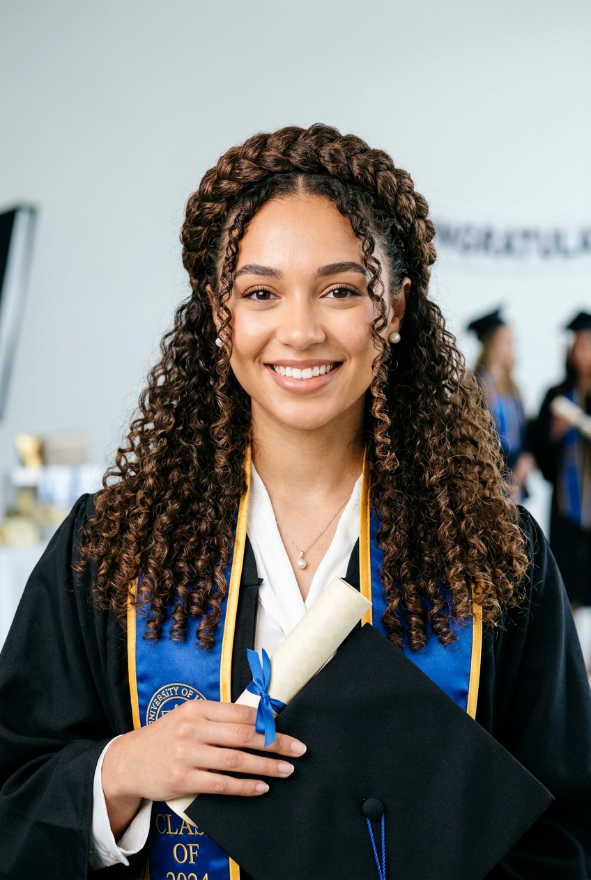 Crown Braid Curly Hair - 20 graduation hairstyles for curly hair - 20 graduation hairstyles for curly hair