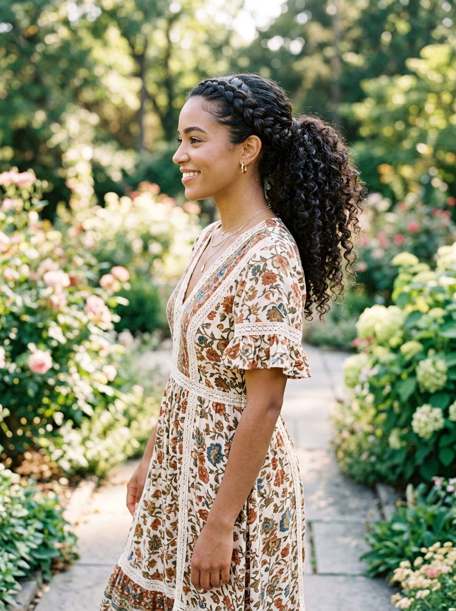 Crown Braid Curly Ponytail - 20 western ponytail with curls - 20 western ponytail with curls