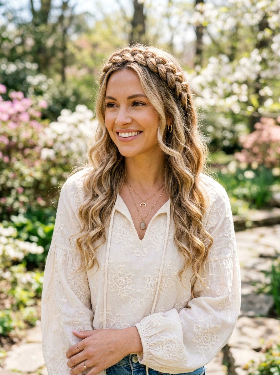 Crown Braid Down - 20 simple hairstyle for work dinner - 20 simple hairstyle for work dinner