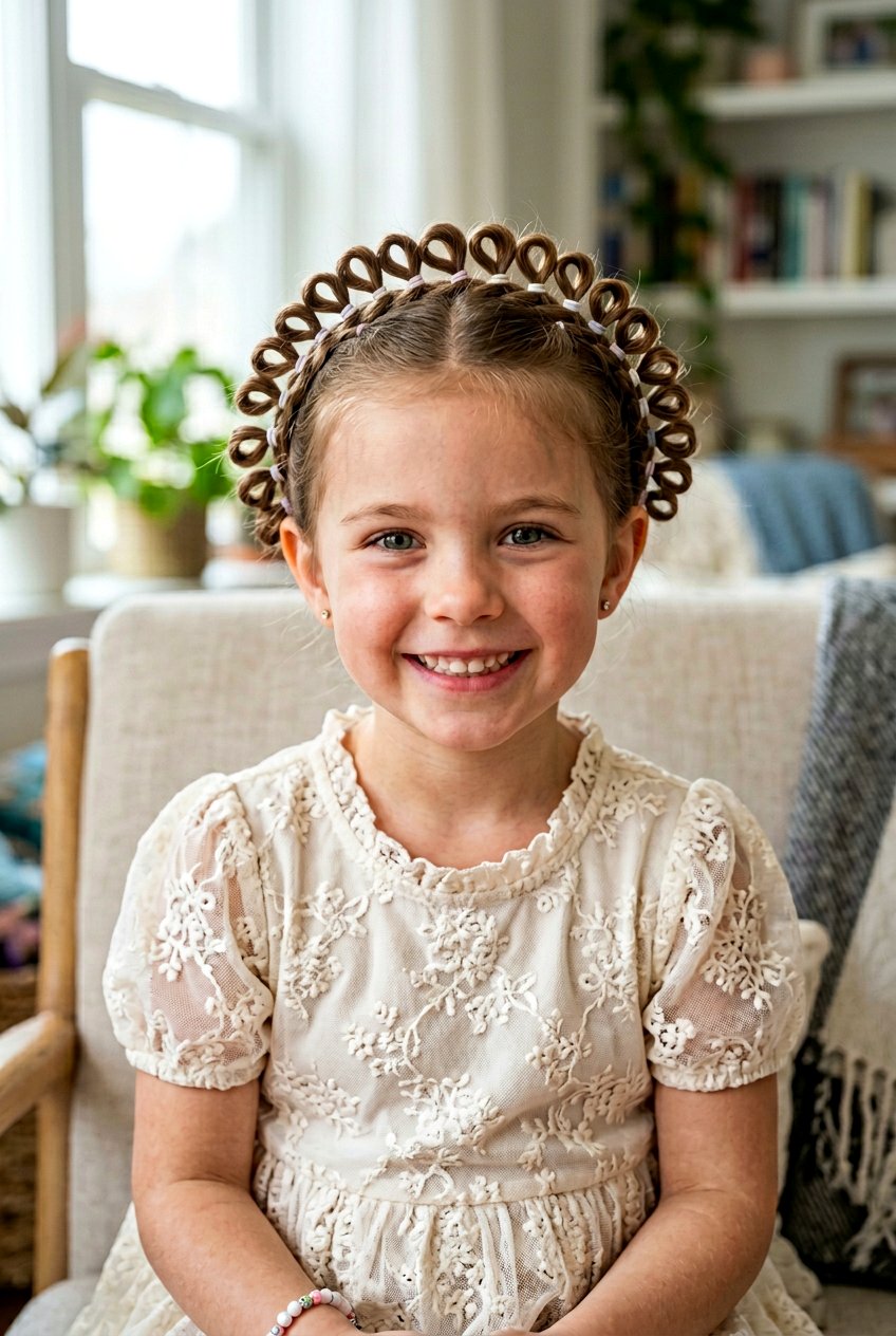 Crown Braid Elastic Look - 20 easy rubber band styles for kids - 20 easy rubber band styles for kids