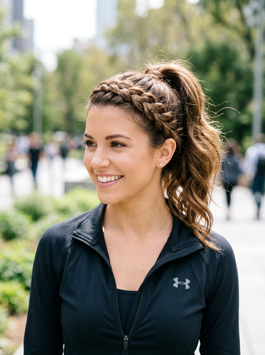 Crown Braid High Ponytail - 20 workout ponytail with braid - 20 workout ponytail with braid