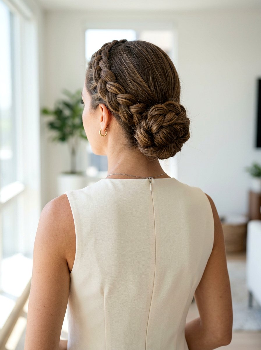Crown Braid Low Bun - 20 office hairstyle with low braid bun - 20 office hairstyle with low braid bun