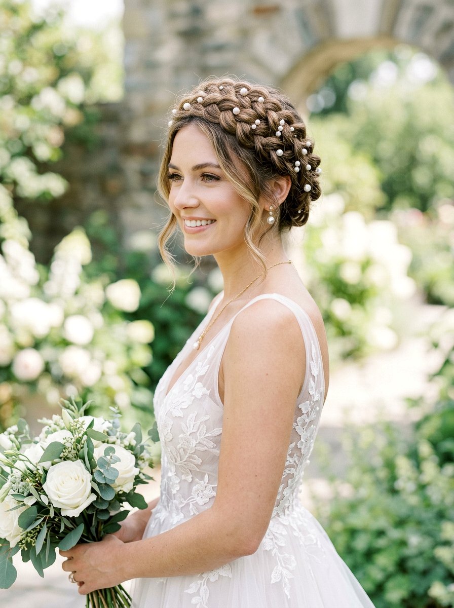 Crown Braid Pearl Clips - 20 wedding hairstyles with pearl clips - 20 wedding hairstyles with pearl clips