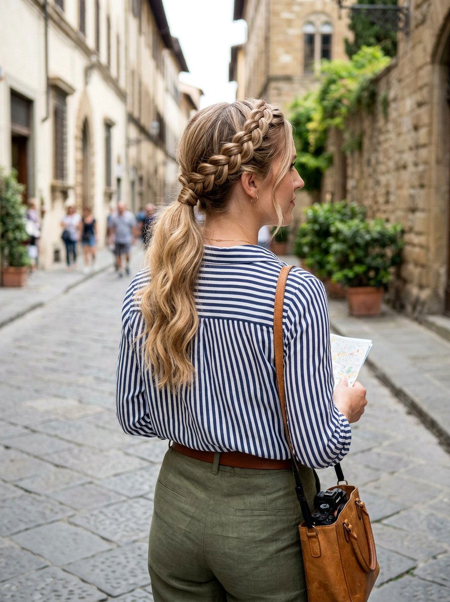 Crown Braid Ponytail for European Vacation - 20 vacation ponytail with braids - 20 vacation ponytail with braids