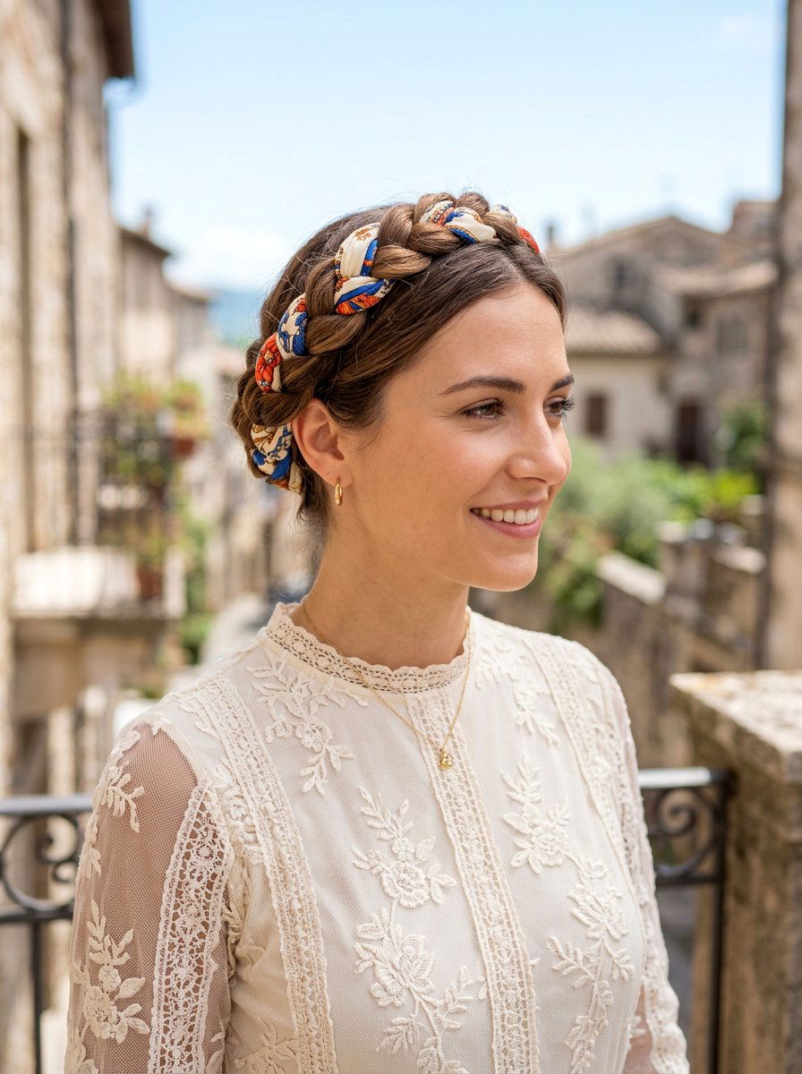 Crown Braid Scarf - 20 scarf braid hairstyle for women - 20 scarf braid hairstyle for women