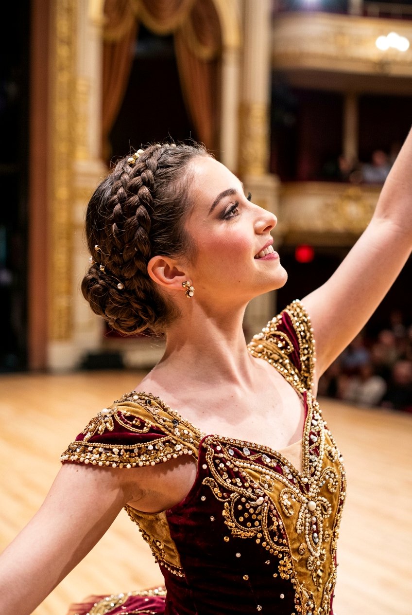 Crown Braid Updo - 20 competition dance hairstyles - 20 competition dance hairstyles