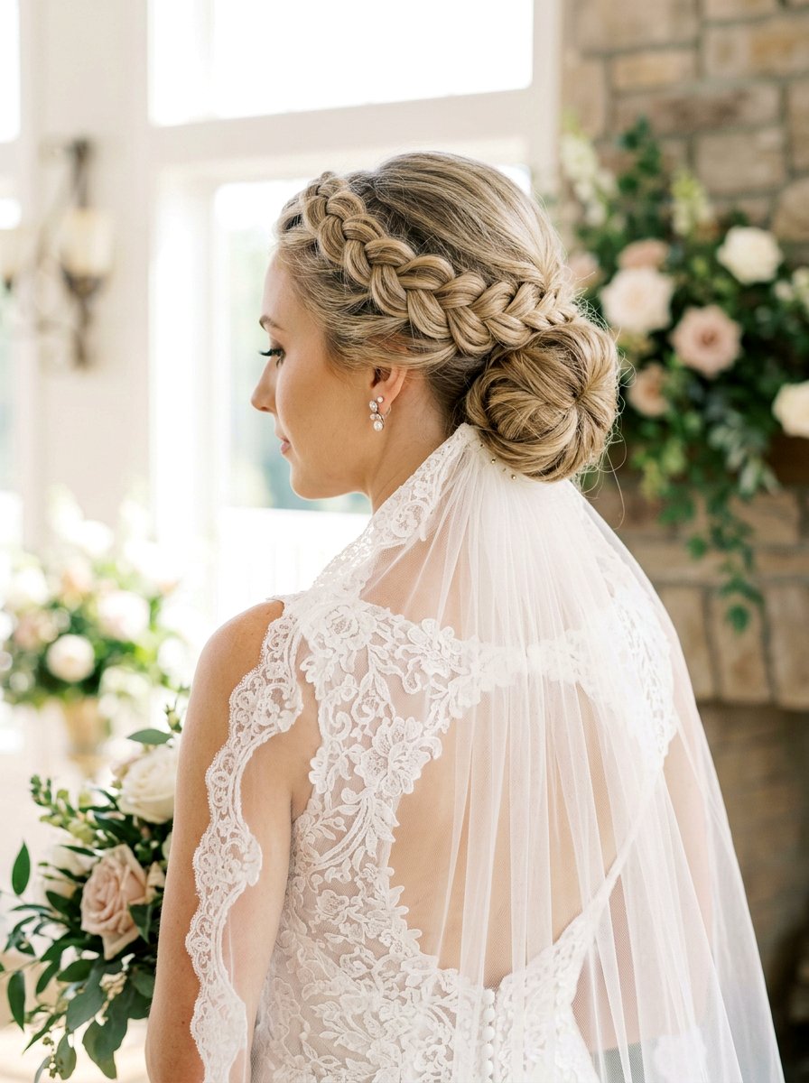 Crown Braid Updo With Veil - 20 veil friendly wedding updo - 20 veil friendly wedding updo