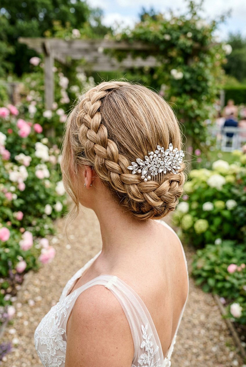 Crown Braid With Accessory - 20 bridal hairstyle with crystal comb - 20 bridal hairstyle with crystal comb