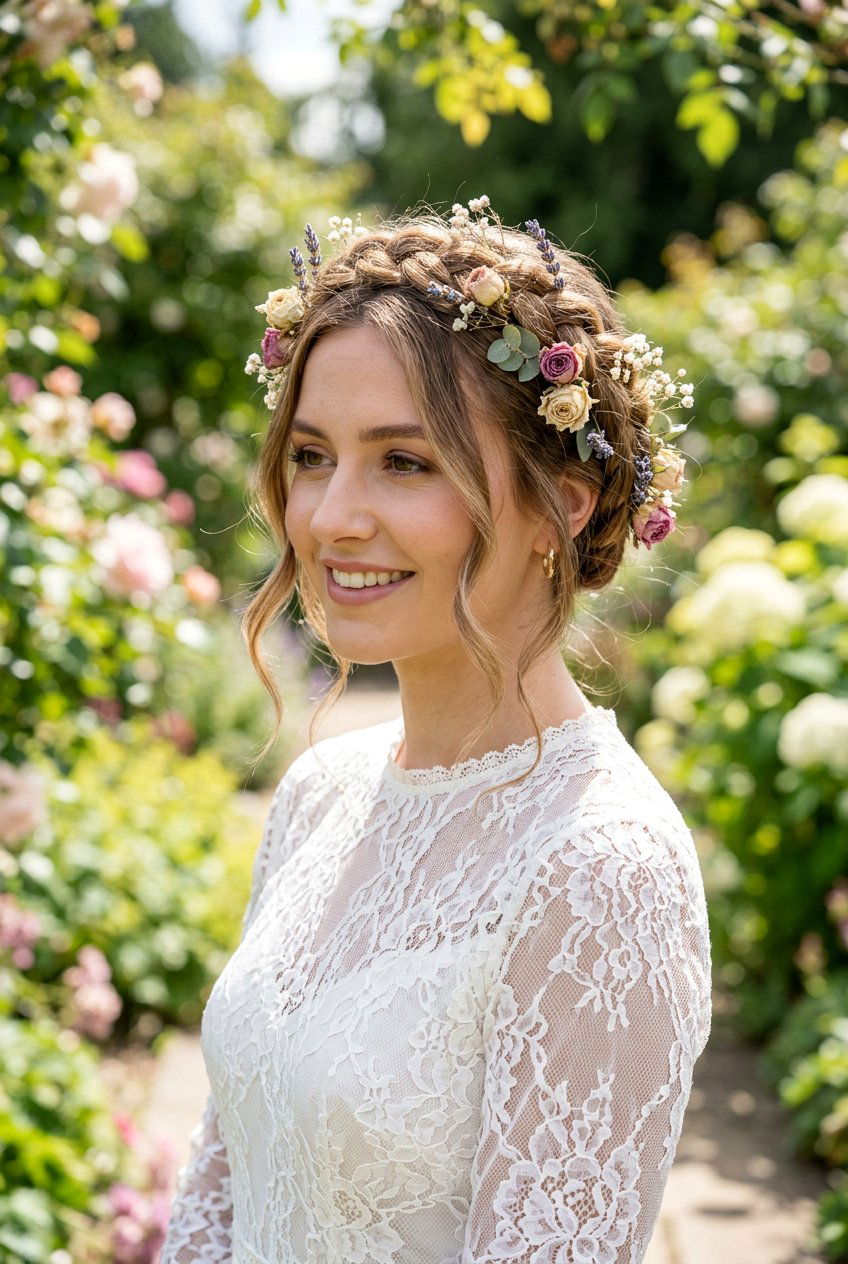 Crown Braid With Dried Flowers - 20 boho braid with dried flowers - 20 boho braid with dried flowers