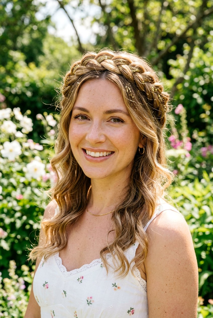 Crown Braid With Golden Glitter - 20 glitter braid hairstyles - 20 glitter braid hairstyles