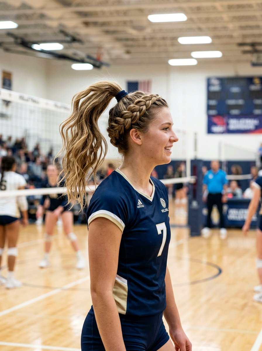 Crown Braid With High Ponytail - 20 volleyball braid ponytail hairstyle - 20 volleyball braid ponytail hairstyle