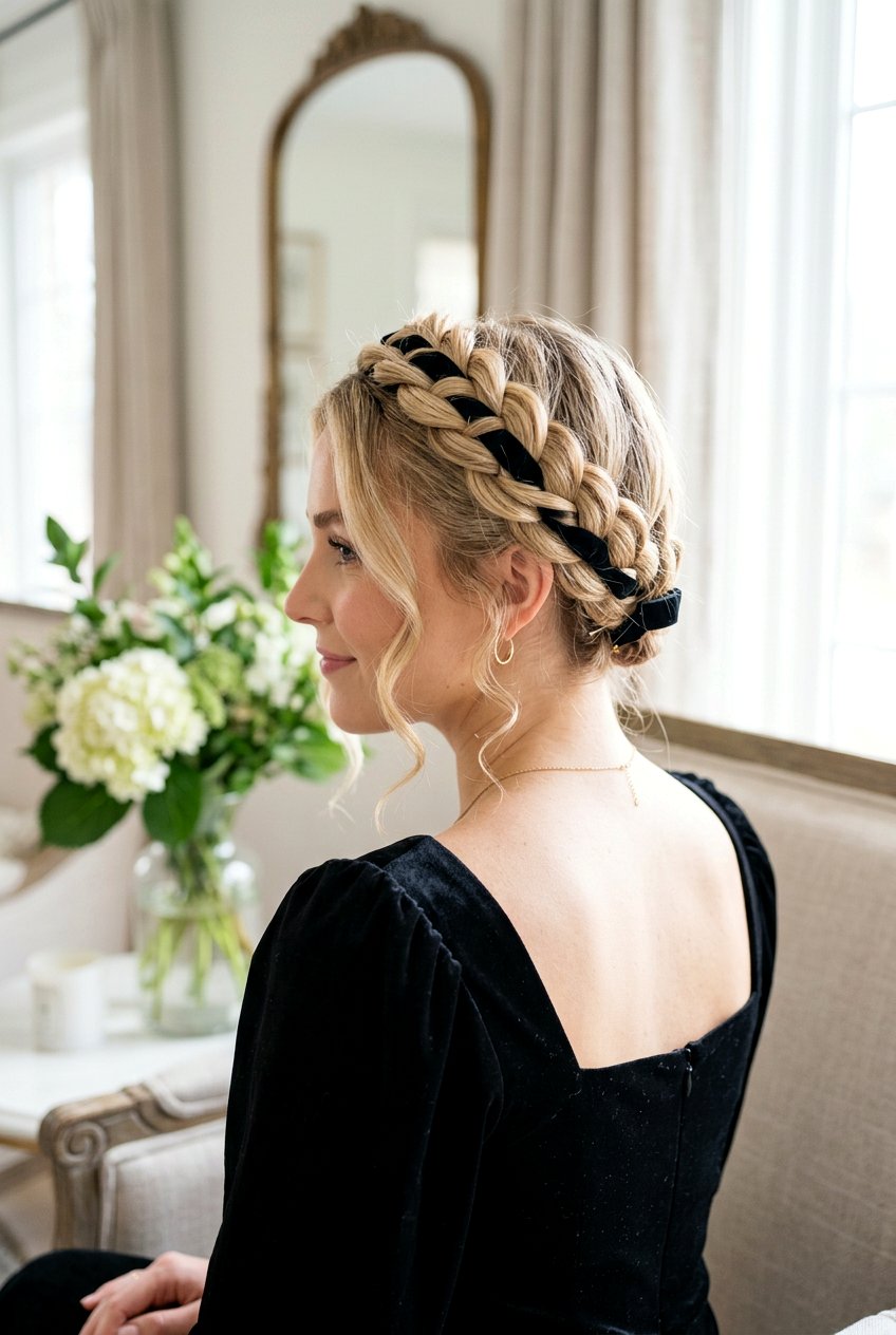 Crown Braid With Velvet Ribbon - 20 homecoming hairstyle with braid crown - 20 homecoming hairstyle with braid crown