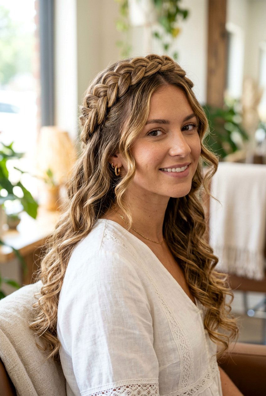 Crown Braid with Curls - 20 school hairstyle for naturally curly hair - 20 school hairstyle for naturally curly hair