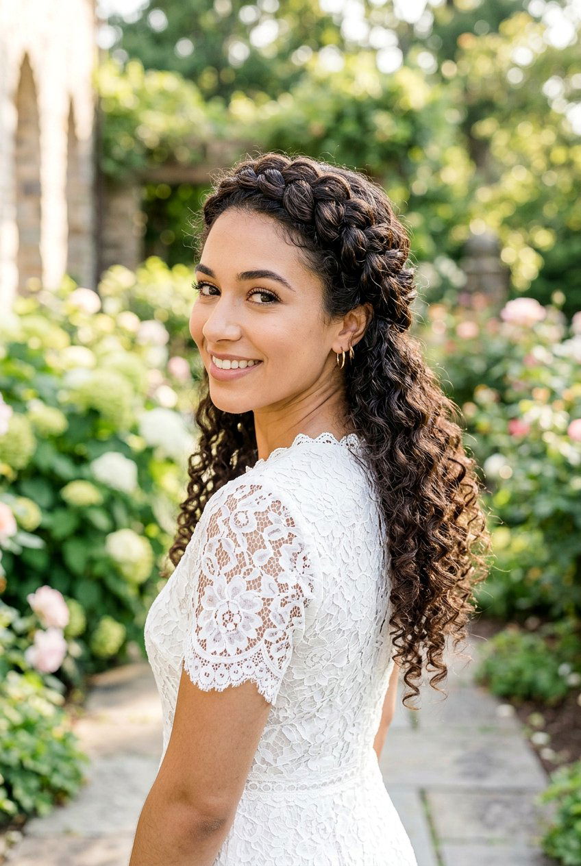 Crown braid curly hair - 20 beach hairstyle for curly hair women - 20 beach hairstyle for curly hair women