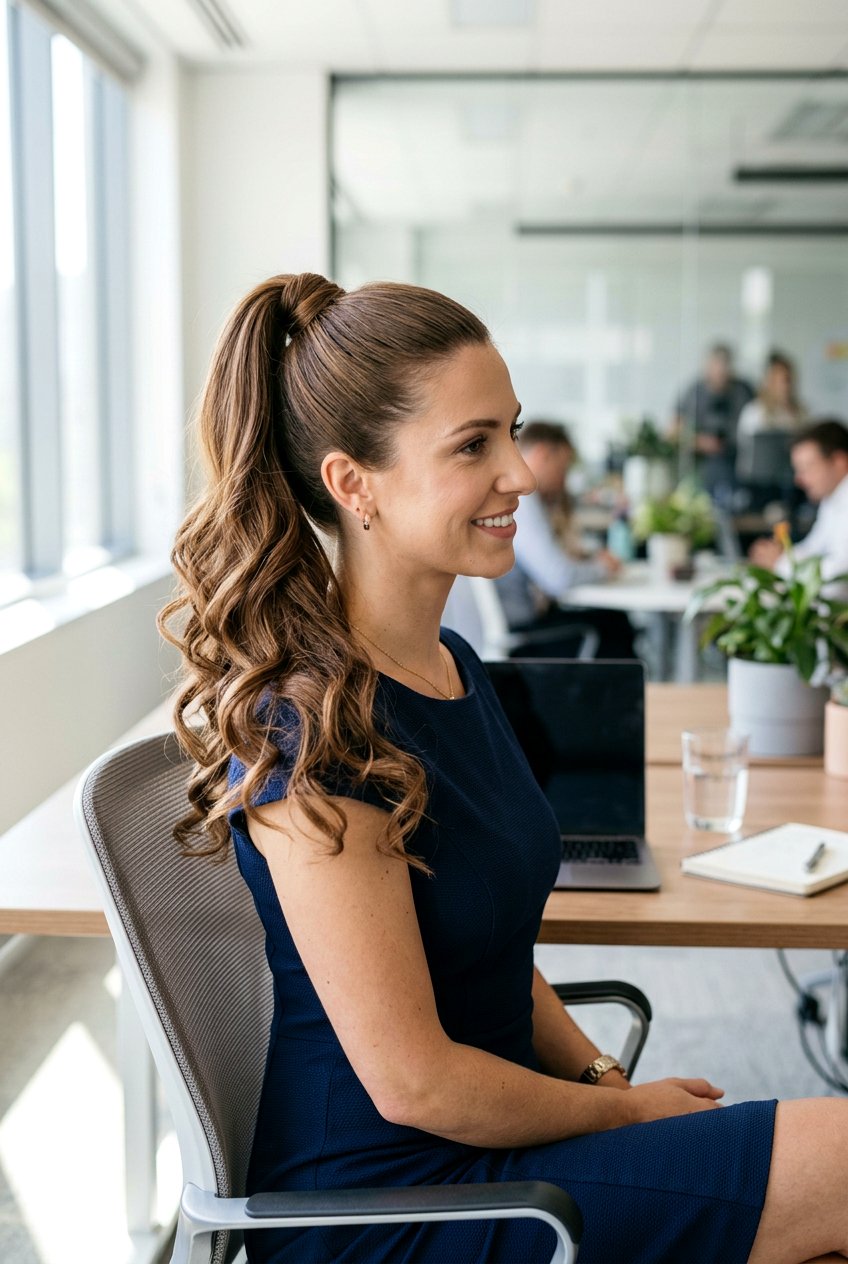 Curled Corporate Ponytail - 20 corporate ponytail hairstyle - 20 corporate ponytail hairstyle