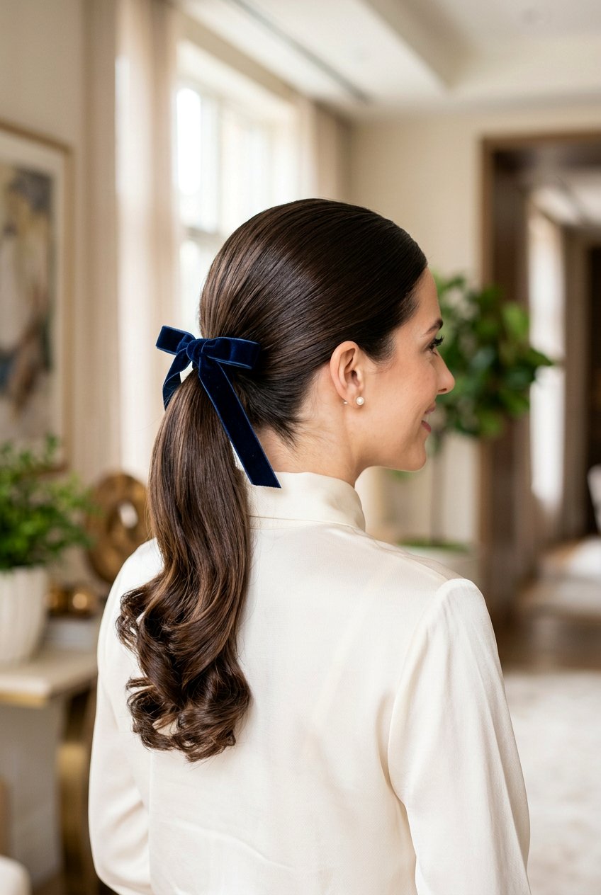 Curled Ends Ribbon Ponytail - 20 ribbon ponytail hairstyles - 20 ribbon ponytail hairstyles