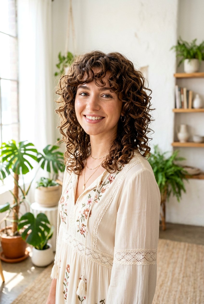 Curled Layered Shag - 20 airy layered haircut for thick hair women - 20 airy layered haircut for thick hair women