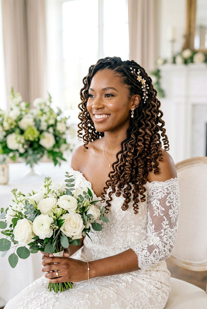 Curled Locs Wedding Hairstyle - 20 bridal loc styles - 20 bridal loc styles