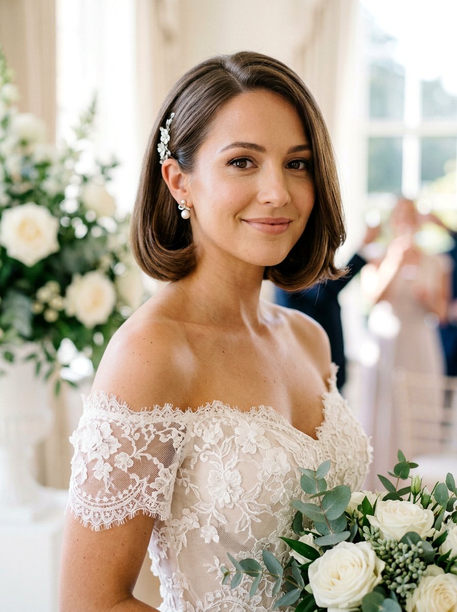 Curled Under Bob Wedding Hair - 20 simple bridal hairstyle for short hair - 20 simple bridal hairstyle for short hair