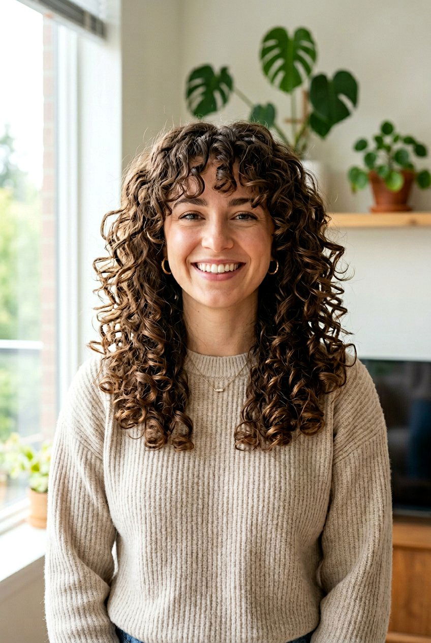 Curly 20 Step Haircut With Curtain Bangs - 20 step haircut with curtain bangs - 20 step haircut with curtain bangs