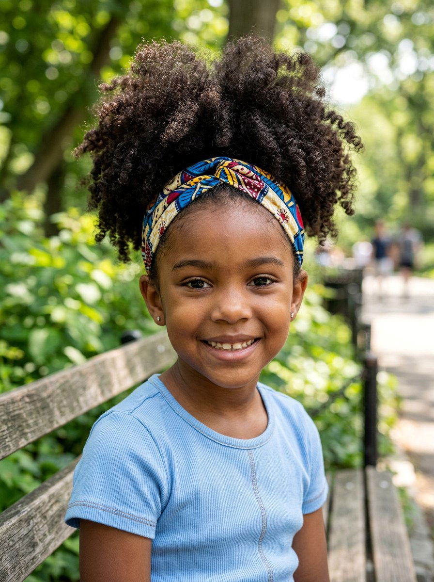 Curly Afro Puff With Headband - 20 cute hairstyle for school photos - 20 cute hairstyle for school photos