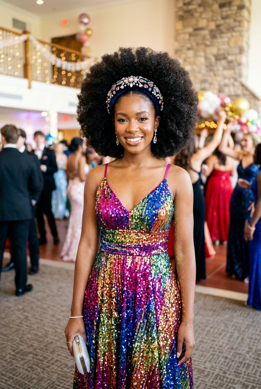 Curly Afro With Headband - 20 prom hairstyle for curly natural hair - 20 prom hairstyle for curly natural hair