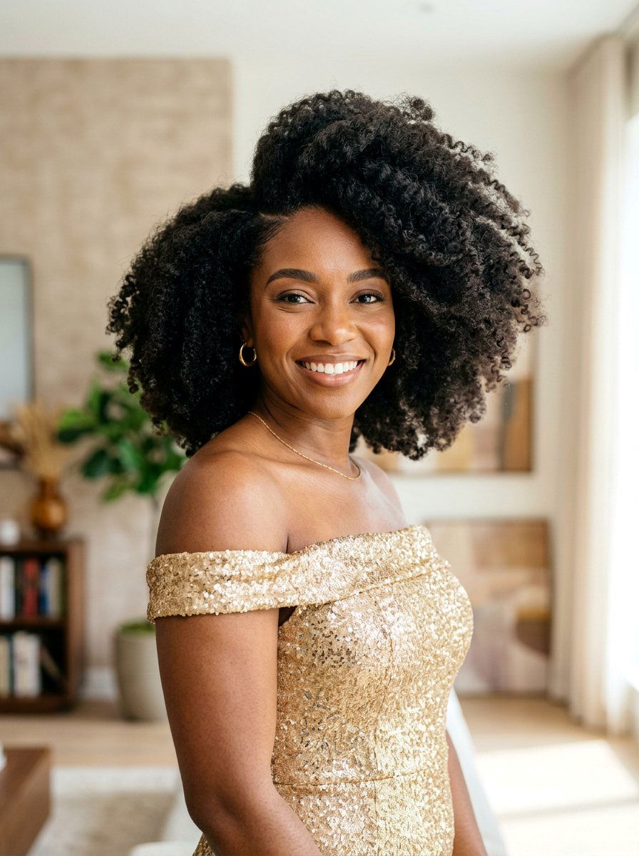 Curly Afro With Side Part - 20 party hairstyle for off shoulder dress - 20 party hairstyle for off shoulder dress