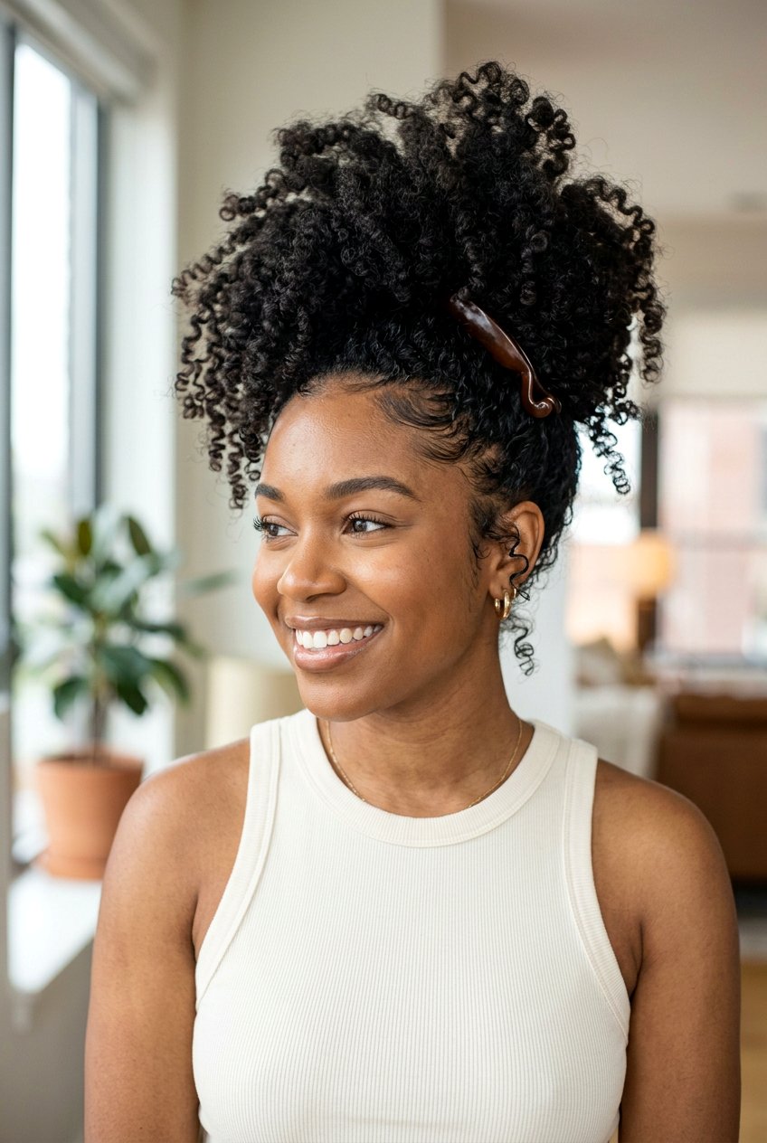 Curly Banana Clip Pineapple Updo - 20 banana clip hairstyles - 20 banana clip hairstyles