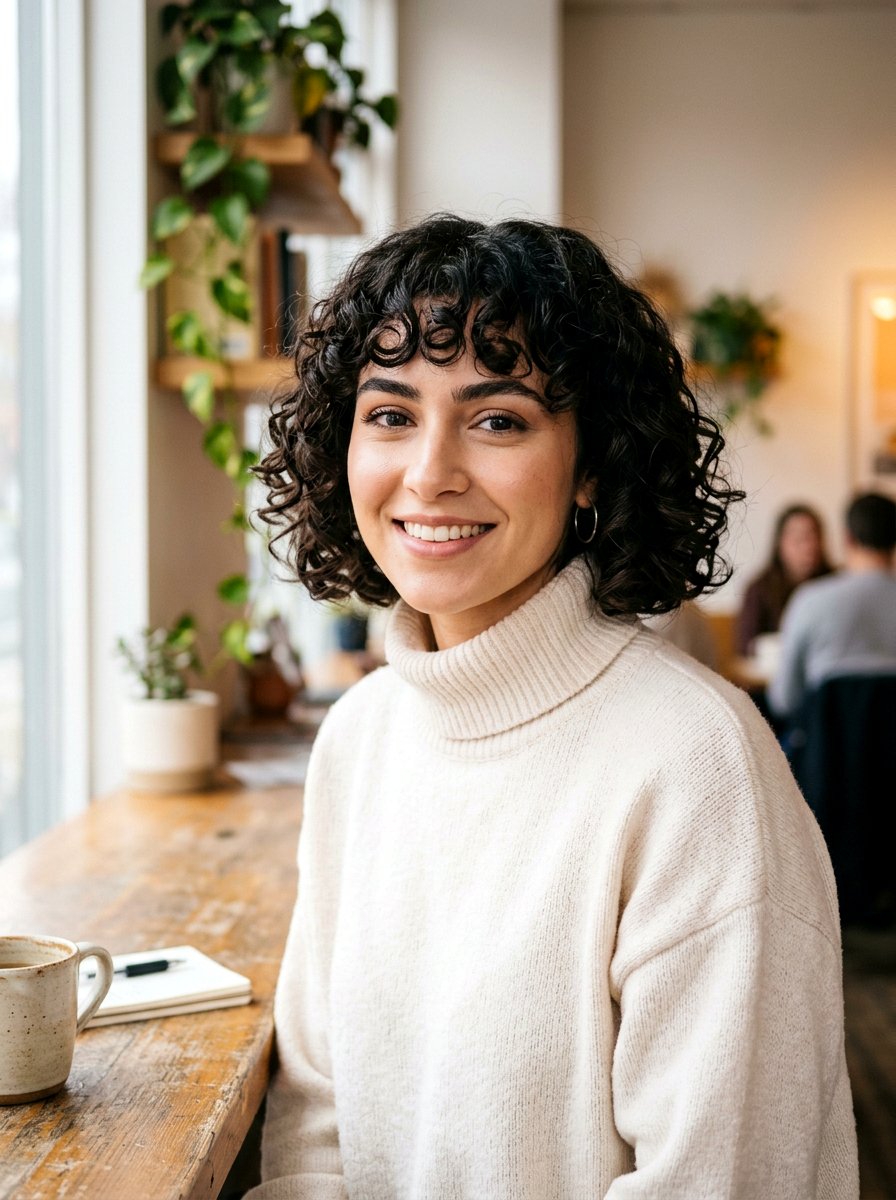 Curly Bangs With Bob Haircut - 20 haircut for postpartum curls - 20 haircut for postpartum curls