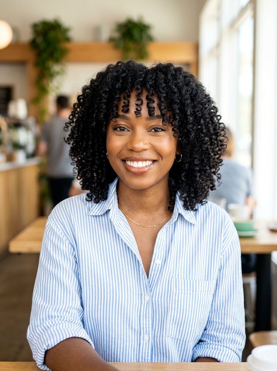 Curly Bangs With Layered Cut For 4a Hair - 20 haircut for 4a natural hair - 20 haircut for 4a natural hair